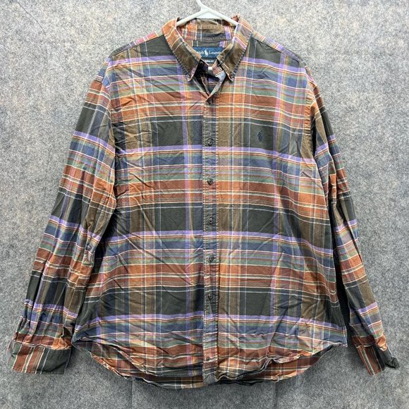 Polo Ralph Lauren Shirt Men Extra Large Brown Pink Casual Button Down Plaid XL - Picture 1 of 14